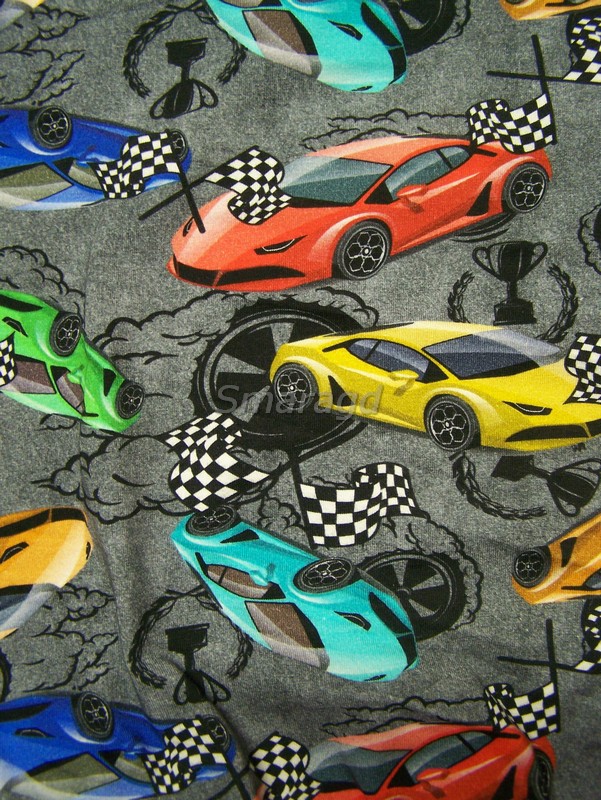 Dětské pyžamo barevná auta na šedém podkladu kombinace s šedou
