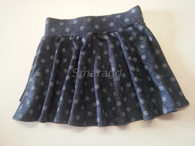 Sukně kolová efekt jeans  s puntíky