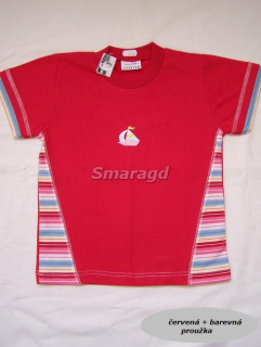 Triko kr. rukáv červená+ barevná proužka